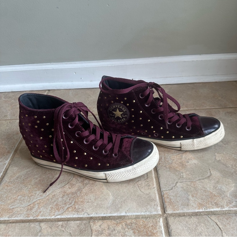 Converse All Star Lux Velvet Hidden Wedge Sneakers Dark Sangria Studded